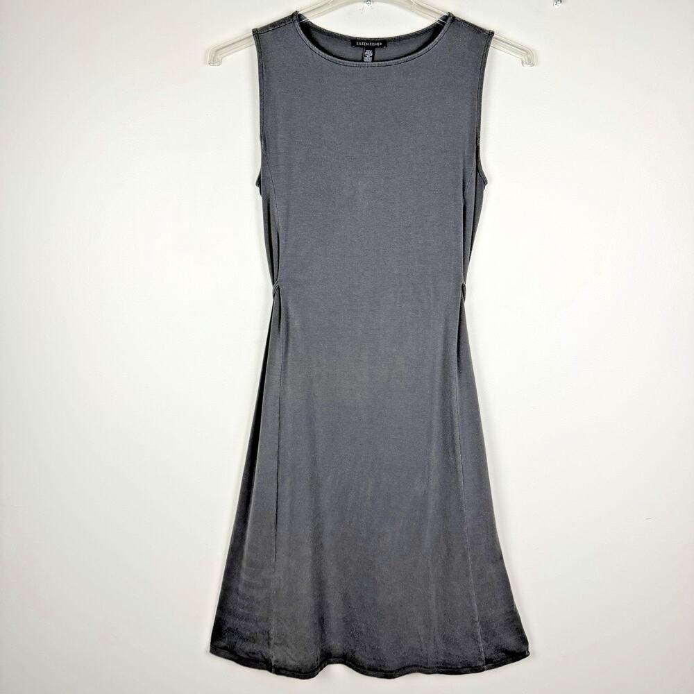 Eileen Fisher Knit Tank Dress Size Small Gray Sleeveless Tie Back Minimalist USA